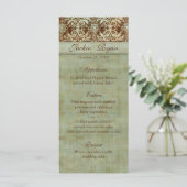Hochzeitmenü Karten Damask Brown Green Vintag (Stehend Vorderseite)