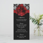 Hochzeitmenü Karten Rote Rose Damask (Stehend Vorderseite)
