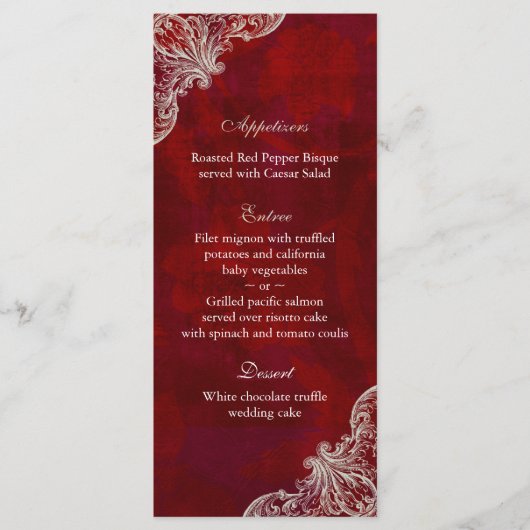 Hochzeitmenü Karten Rote Rose Garden V2 (Vorderseite)