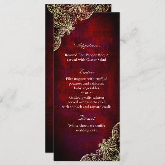 Hochzeitmenü Karten Rote Rose Garden Weihnachten (Vorne/Hinten)