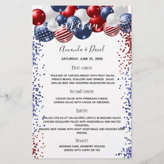 Hochzeitmenü patriotisch rot-blau Budget Flyer (Vorne)