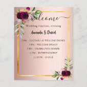 Hochzeitmenü-Programm floraliert bordeauxrote Rose (Rückseite)