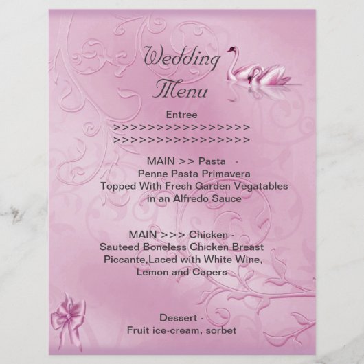 Hochzeitmenü Programm Rosa Schwäne Set (Vorderseite)