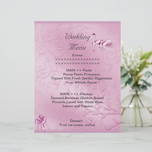 Hochzeitmenü Programm Rosa Schwäne Set (Stehend Vorderseite)