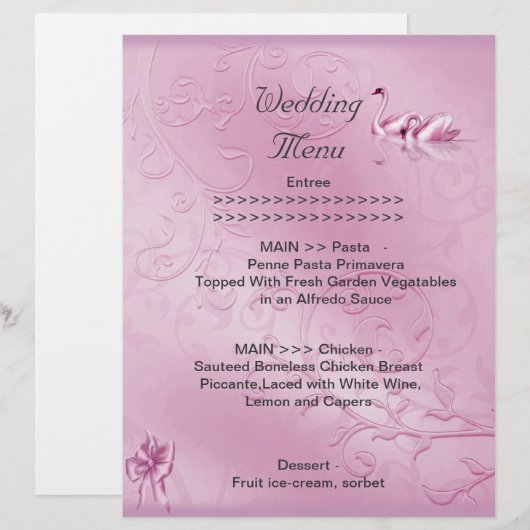 Hochzeitmenü Programm Rosa Schwäne Set (Vorne/Hinten)