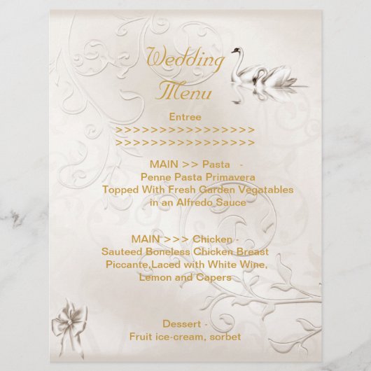 Hochzeitmenü Programm Swans Cream White Bow Set (Vorderseite)