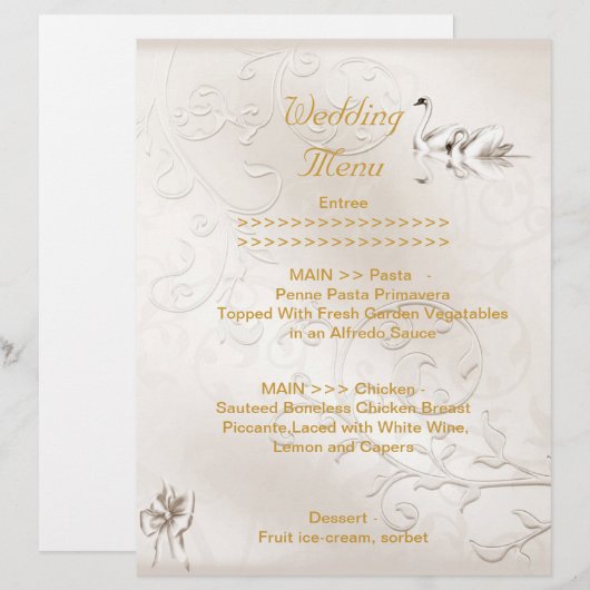 Hochzeitmenü Programm Swans Cream White Bow Set (Vorne/Hinten)
