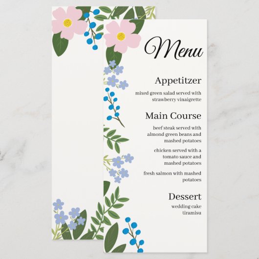 Hochzeitmenü Rosa Blume Menükarte (Vorne/Hinten)