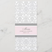 Hochzeitmenü Rosa Grau Damask Menükarte (Rückseite)
