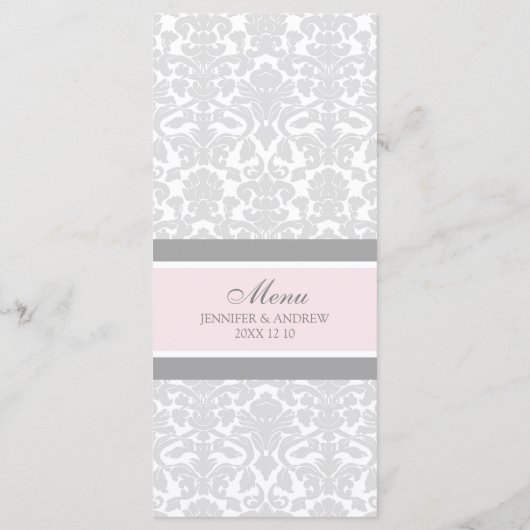 Hochzeitmenü Rosa Grau Damask Menükarte (Rückseite)
