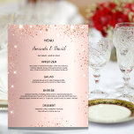 Hochzeitmenü Rose Gold Glitzer<br><div class="desc">Ein elegantes Hochzeitsmenü. Rose goldener Hintergrund,  mit Imitaten Glitzer Staub verziert. Vorlagen für Ihre Namen,  Datum und das Hochzeitsmenü.</div>