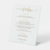 Hochzeitmenü Sign Bouncy Wirbel Calligraphy Gold Sockelschild (Vorderseite)