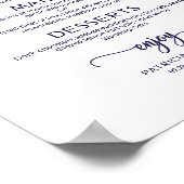 Hochzeitmenü Sign Chic Navy Blue Calligraphy Poster (Ecke)