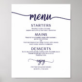 Hochzeitmenü Sign Chic Navy Blue Calligraphy Poster (Vorne)