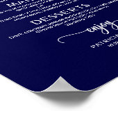 Hochzeitmenü Signieren Chic Calligraphy Navy Blue Poster (Ecke)