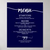 Hochzeitmenü Signieren Chic Calligraphy Navy Blue Poster (Vorne)