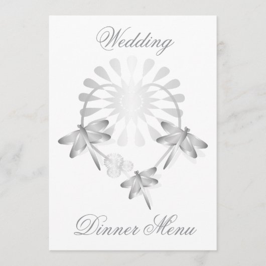 Hochzeitmenü Silberdrachenfliegen Herz Menükarte (Vorderseite)