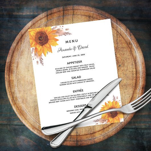 Hochzeitmenü Sonnenblumen Pampas Gras Budget Flyer