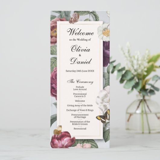 Hochzeitmenü Zeremonie Bloom Blume Butterfly Programm (Stehend Vorderseite)