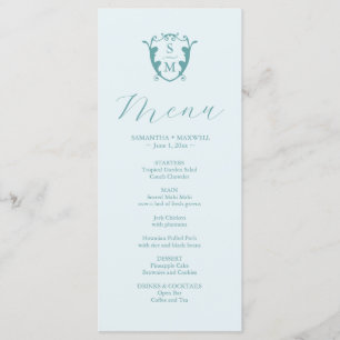 Hochzeitmenüs Einfaches Monogramm Wappen Blau Menükarte