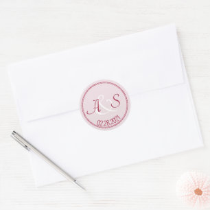 Hochzeitminimale klassische Anfangsdaten Burgundy Runder Aufkleber