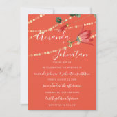 Hochzeitmoderne Monogram Coral White Lights Gold Einladung (Vorderseite)