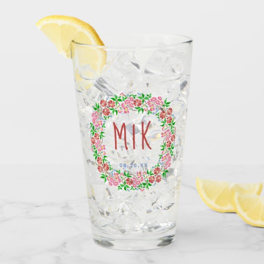 Hochzeitmongramm Hübscher Blumenkranz Verheiratet Glas (Vorderseite Ice)