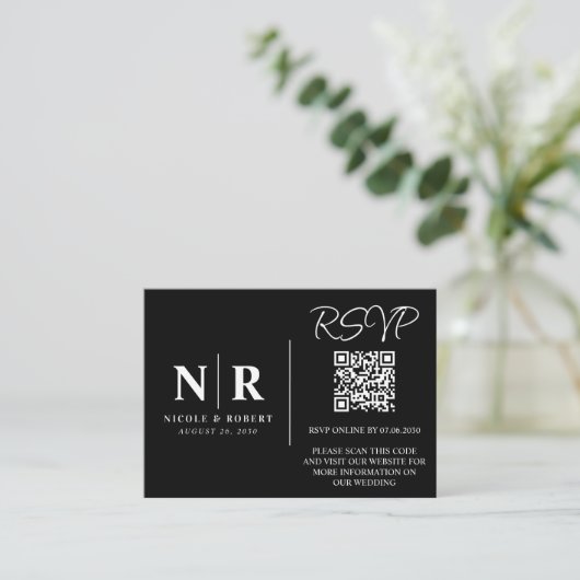Hochzeitmongramm UAWG QR Code Foto Elegant Begleitkarte (Stehend Vorderseite)