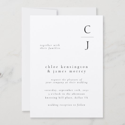 Hochzeitmonogramm - Moderner Schwarz-weißer QR-Cod Einladung (Vorderseite)