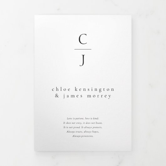 Hochzeitmonogramm Modernes Schwarz-weißes Foto QR- Dreifach Gefaltete Einladung (Cover)