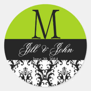 Hochzeitmonogramm-Namen Damask Apple Green Siegel Runder Aufkleber