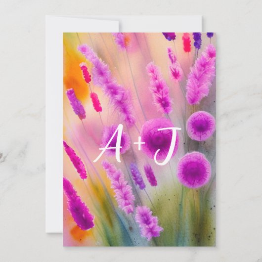 Hochzeitmonogramm QR-Code Wiese Lila grün Einladung (Rückseite)