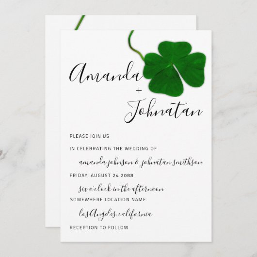 Hochzeitmonogramm QR Schwarz-weiß Vierblättrige Kl Einladung (Vorne/Hinten)