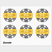Hochzeitmonogramm Rett Date Yellow Damask Siegel Runder Aufkleber (Blatt)