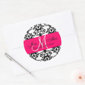 Hochzeitmonogramm Rett Datum Damask Fuchsia Siegel Runder Aufkleber (Umschlag)