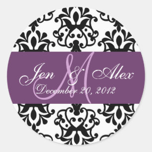 Hochzeitmonogramm Rett Datum Damaskop-Siegel Runder Aufkleber