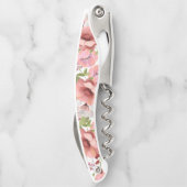 Hochzeitmonogramm Rosa Bohemische Wasserfarbe Kellnermesser (Rückseite)