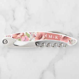 Hochzeitmonogramm Rosa Bohemische Wasserfarbe Kellnermesser