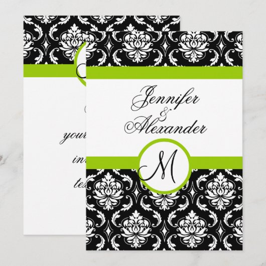 Hochzeitmonographie Damask Grüne Einladung Front (Vorne/Hinten)