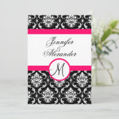 Hochzeitmonographie Damask Hot Pink Einladung Fron (Stehend Vorderseite)