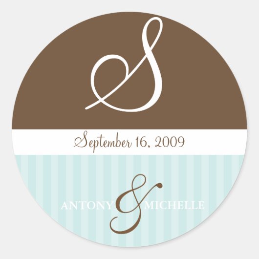 Hochzeitnamen und Datumsmonogramm Runder Aufkleber (Vorderseite)