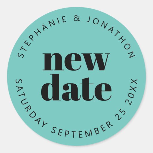 Hochzeitneudatum Namen aquamarin Runder Aufkleber (Vorderseite)
