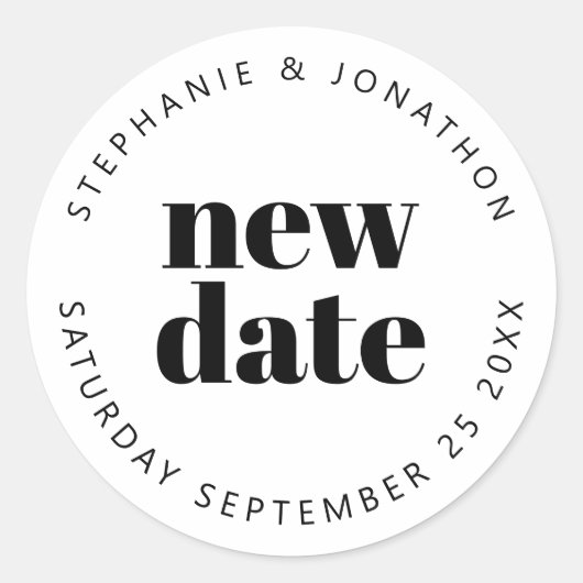Hochzeitneueste Datumsnamen einfacher Text Schwarz Runder Aufkleber (Vorderseite)
