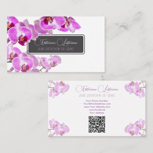 Hochzeitorchid-Blume-Monogramm-Kalligrafie QR-Code Visitenkarte (Vorne/Hinten)