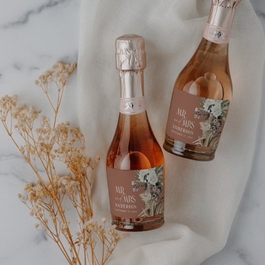 Hochzeitpampas eucalyptus modern mr und mrs Party Schaumweinetikett