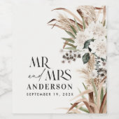 Hochzeitpampas eucalyptus modern mr und mrs Party Weinetikett (Einzelnes Label)