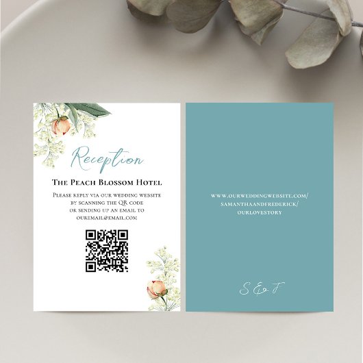 Hochzeitpeach Blue Empfang QR Code UAWG Begleitkarte