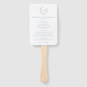 Hochzeitprogramm Fan Light Blue Monogram Wreath Fächer