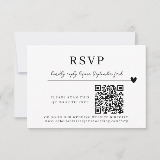 HochzeitQR-Code Moderne Minimalistische RSVP-Karte Einladung (Vorderseite)