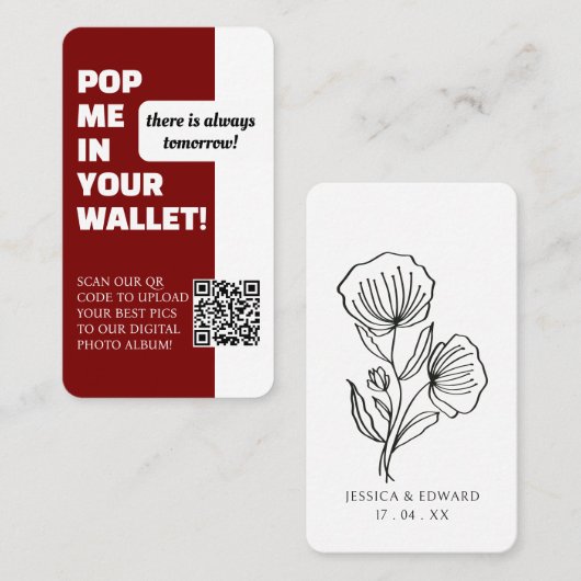 HochzeitRed White Scan Qr Code Foto Album Modern Visitenkarte (Vorne/Hinten)